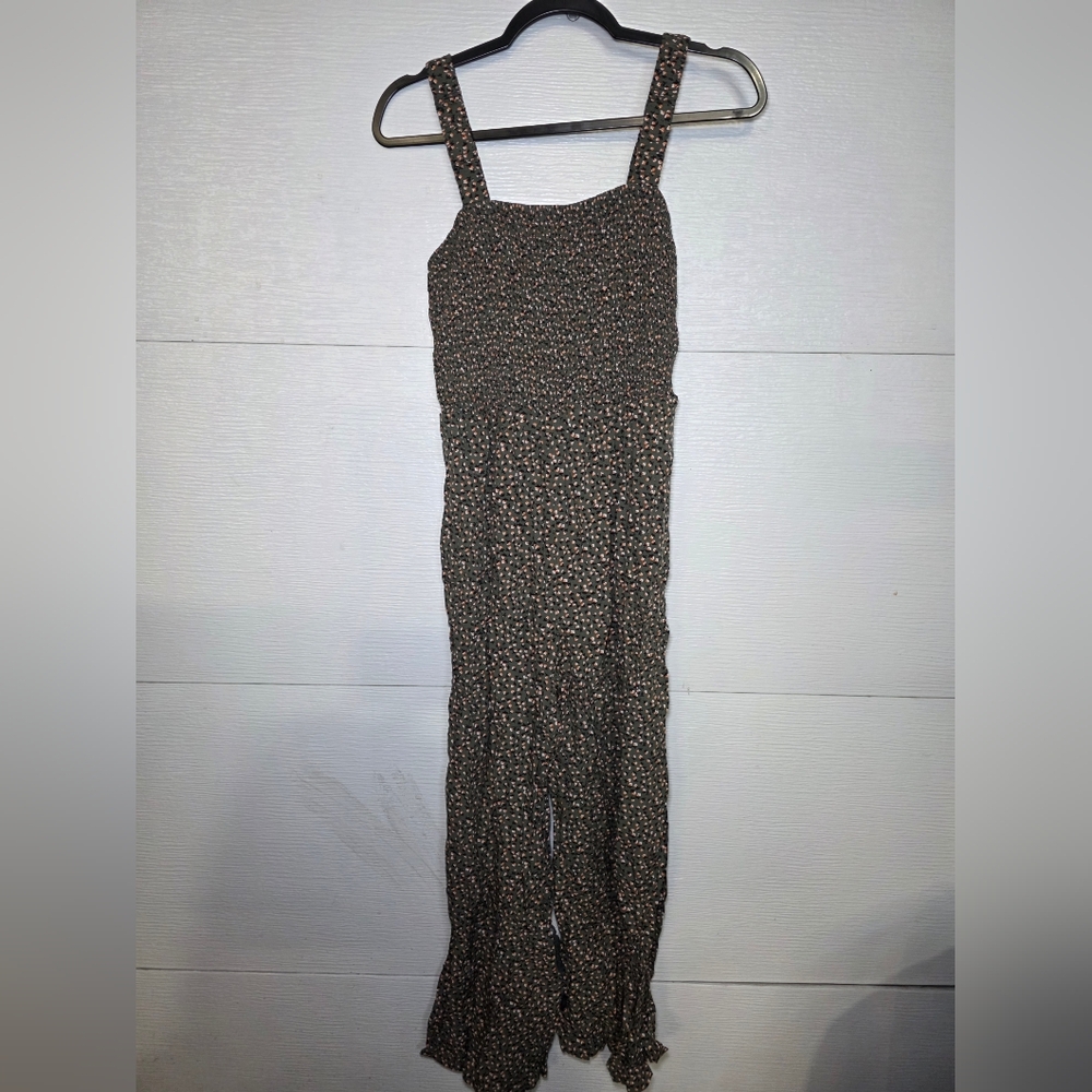 Smocked Square-Neck Floral Wide-Leg Jumpsuit in Olive Floral - Picture 2 of 6